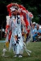 A Proud Member of the First Nations  People shows his full Traditional  Regalia to the audience.