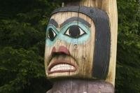 The Native American Totems at the Totem Bight State Historic Site in Ketchikan, Alaska features a variety of aboriginal symbols.