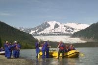 One of the juneau alaska adventure activities is white water rafting, leaving from mendenhall glacier