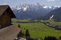 An Alpine house is a normal type of home around the town of Toblach in Italy, Europe.