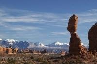 For the best pictures of an overview of the Windows Section in Arches National Park and La Sal Mountains in Utah is from Balanced Rock.
