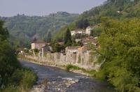 The lovely town of Bagni di Lucas seen from a bridge in the Lima Valley, Tuscany in Italy, Europe.