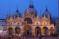 Stunningly lit by night lights, the Basilica San Marco is a superb example of 11th century architecture.