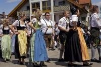 A celebration dance is performed during the Maibaumfest in Putzbrunn in Bavaria, Germany.