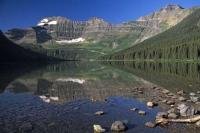 The beautiful scenery of Cameron Lake in the Waterton Lakes National Park a great vacation destination situated in Alberta.