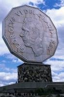 The Big Nickel stands outside the science center in Sudbury, Ontario in Canada.