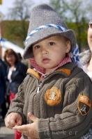 A boy dressed in traditional Bavarian German clothing in Putzbrunn, Germany.