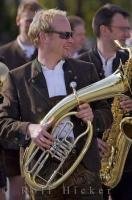 A variety of instruments were played by the Brass Band during the Maibaumfest in Putzbrunn, Germany.