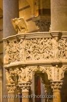 The beautifully carved architecture of the pulpit in the Cathedral of Pisa, Italy was designed by Giovanni Pisano at the beginning of the 14th century.