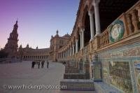Around the Plaza de Espana and Parque Maria Luisa in the City of Sevilla in Andalusia, Spain, an attraction for every tourist, is the alcoves of ceramics.