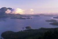 An elevated view over Clayquot Sound and the islands it encompasses, on Vancouver Island, British Columbia, Canada.