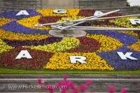 The Niagara Parks Floral Clock along the Niagara River Parkway in Queenston, Ontario is adorned by a colorful flower garden where the display of flowers blossom at the same time.