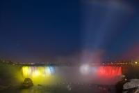 The Horseshoe Falls in Niagara Falls, Ontario in Canada is an array of many colorful hues during the night illumination show.