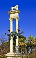 A landmark in the city of Seville is the Christopher Columbus monument, Seville, Spain.