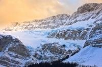 The Crowfoot Glacier is huge and awe-inspiring in Banff National Park, Alberta, and it can be seen here from a vantage point along the Icefields Parkway. Banff National Park forms part of the Canadian Rocky Mountain Parks UNESCO World Heritage Site.