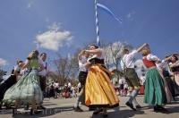 A traditional Bavarian dance during the Maibaumfest in Putzbrunn, Germany.