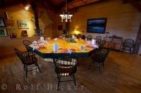 A beautifully set dining table is ready for the guests who stay at the Rifflin'Hitch Lodge in Southern Labrador, Canada.