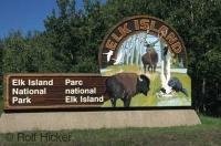 The sign at the entrance to Elk Island National Park situated in the province of Alberta in Canada.