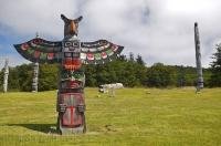 Memorial grounds in Alert Bay on Northern Vancouver Island where totem poles stay uninterrupted in their original location.