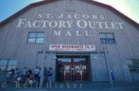 The factory outlet mall in St. Jacobs, Ontario is a bright complex where you can get some excellent prices on name brand clothes.