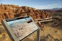 The sign at the Fiery Furnace gives information about the geology of the area in Arches National Park, Utah.