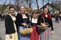 Ladies dressed in traditional German dirndls at the Maibaumfest in Putzbrunn, Germany.