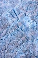 An aerial view of the dramatic ice formations seen on the surface of the Franz Josef Glacier on the West Coast of New Zealand.