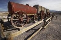 A wagon train which was hauled by a team of 20 mules at the Harmony Borax Works in Death Valley, California, USA.