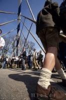 The painted blue and white pole is the centre of the historic Maibaumfest in Putzbrunn, Southern Bavaria.