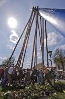 The Maibaum is raised during the historic Maibaumfest in Putzbrunn, Bavaria, Germany.