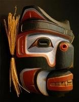 A black bear mask carved by Stan C Hunt on Northern Vancouver Island and on display at Just Art Gallery in Port McNeill.
