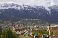 The beautiful city of Innsbruck, Austria in Europe with the Alps in the backdrop.