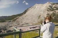 The Frank Slide Interpretive Centre is located along the edge of the historic landslide in Alberta, Canada.