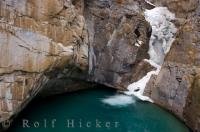 The lower falls of the Johnston Canyon in Banff National Park plunge 10 metres (33 feet) over a limestone escarpment.