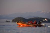 The Coast Guard 508 team head out into Johnstone Strait from Telegraph Cove on Northern Vancouver Island, BC, Canada.