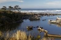 Where the Kalaloch River meets the mightly Pacific Ocean on the West Coast of the Olympic Peninsula in Washington, USA.