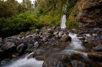 The beauty of Dawson Falls and Kapuni Stream along the Kapuni Loop Track in the wilderness of Egmont National Park in Taranaki, New Zealand.