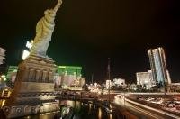 The streets bustle with activity during the night in Las Vegas, Nevada, USA.