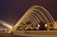 The modern structure of the L'Umbracle in the La Ciutat de les Arts i les Cienies Complex in Valencia, Spain, Europe.