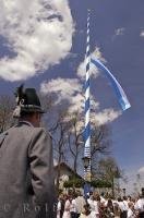 The flag flies from the raised Maibaum in the village of Putzbrunn, Germany.