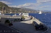 Looking eastward across the Monte Carlo waterfront in Monaco on the Cote d'Azur in Provence, France in Europe.