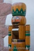 A beautiful handmade nutcracker on display at the Christmas markets in the historic village of Michelstadt in Hessen, Germany.