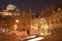 A winter scene in Old Quebec City in Canada.