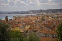 Old Town view of Nice and the Mediterranean sea from the Parc du Chateau in Nice, Cote d'Azur in France, Europe.