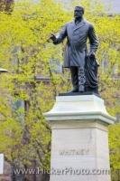 A statue of Sir James Pliny Whitney is displayed oustide the Ontario Legislative Building in the city of Toronto, Ontario in Canada.