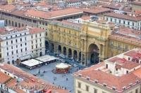 The historic Piazza della Repubblica as seen from the Duomo Campanile in Florence, Italy in Europe.