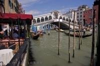 The historic Ponte di Rialto spans the Grand Canal in Venice, Italy in Europe.