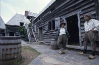 Costumed animators at the reconstructed settlement of Port Royal, one of the earliest settlements in North America.