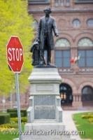 A statue of Prime Minister Sir John A. MacDonald stands outside the Ontario Legislative Building in Toronto, Ontario.