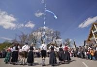 A traditional dance is performed once the Maibaum is raised in the town of Putzbrunn, Germany.